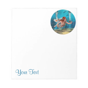 Red Hair Mermaid Underwater Fantasy Art Notepad