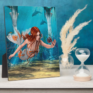 Red Hair Mermaid Underwater Fantasy Art Plaque