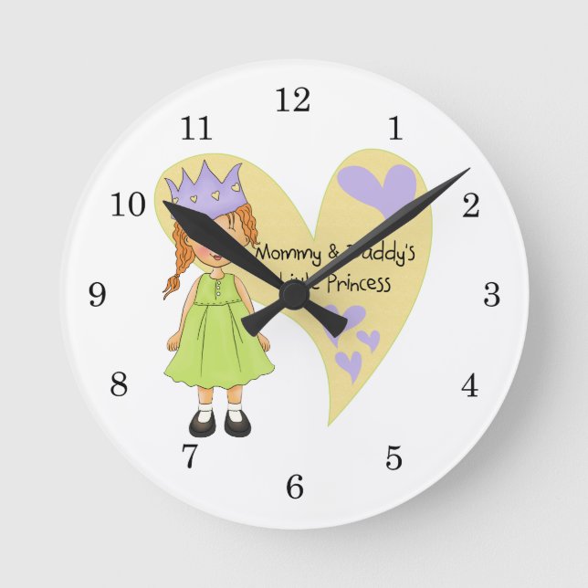 Red Hair Mummy and Daddy's Princess Round Clock (Front)