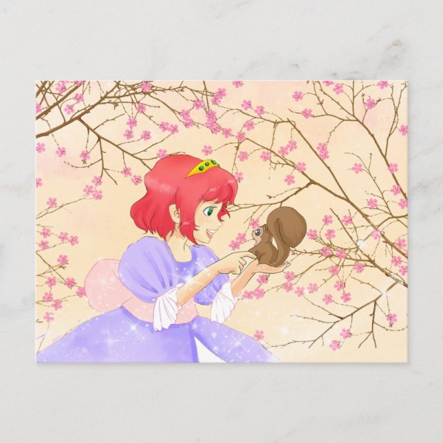 Red hair Princess and squirrel postacrd Postcard (Front)