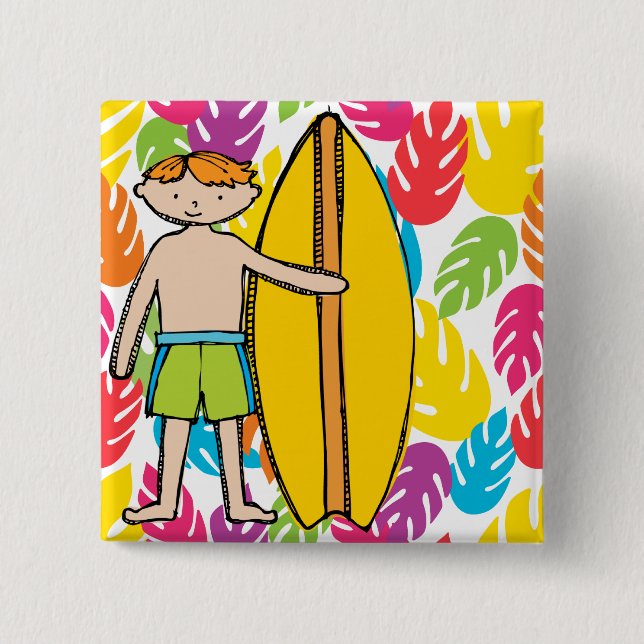 Red Hair Surfer Boy Button (Front)