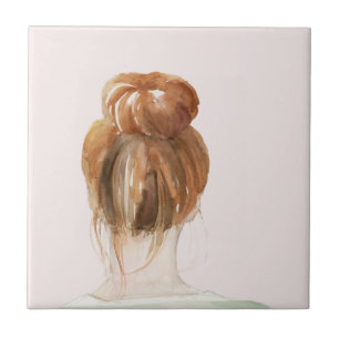 Red Hair Top Knot Bun Ceramic Tile