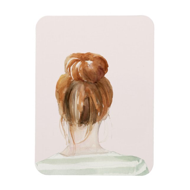 Red Hair Top Knot Bun Magnet (Vertical)