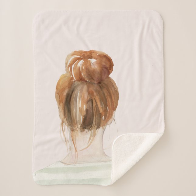 Red Hair Top Knot Bun Sherpa Blanket (Front)