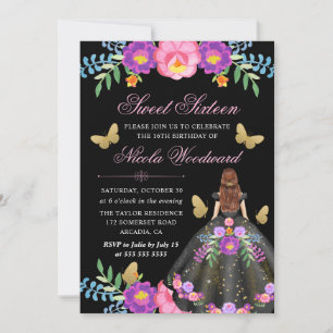 Red Hair Woman in Mexican Floral Dress Sweet 16 Invitation
