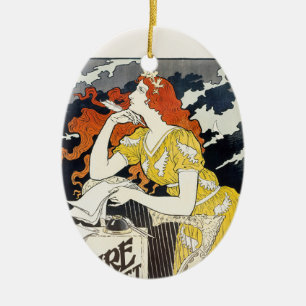 Red Hair Woman Yellow Dress Classic Art Nouveau Ceramic Ornament
