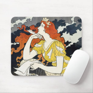 Red Hair Woman Yellow Dress Classic Art Nouveau Mouse Pad