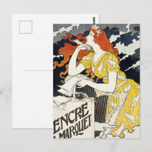 Red Hair Woman Yellow Dress Classic Art Nouveau Postcard
