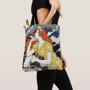 Red Hair Woman Yellow Dress Classic Art Nouveau Tote Bag