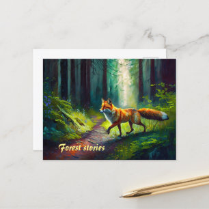 Red-haired beauty on the hunt, forest dwellers postcard