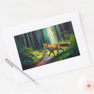 Red-haired beauty on the hunt, forest dwellers Rectangular Sticker
