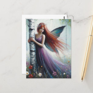 Red Haired Fairy in a Birch Forest Postcard