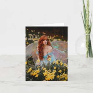 Red-Haired Fairy Picking Daffodils - Folded Card