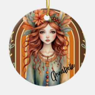 Red Haired Fairy with Flowers Ornament