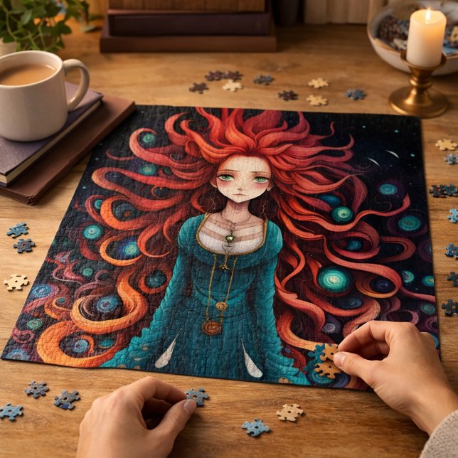 Red Haired Fantasy Girl Art Nouveau Illustration   Jigsaw Puzzle (Creator Uploaded)