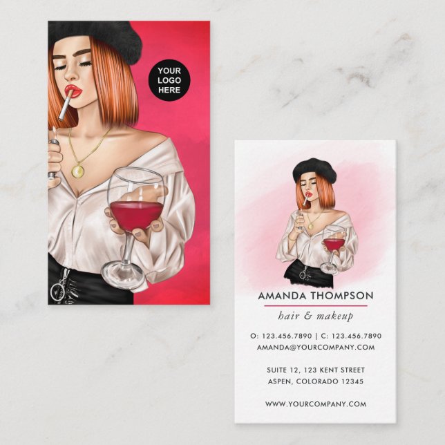Red Haired French Wine Woman Business Card (Front/Back)