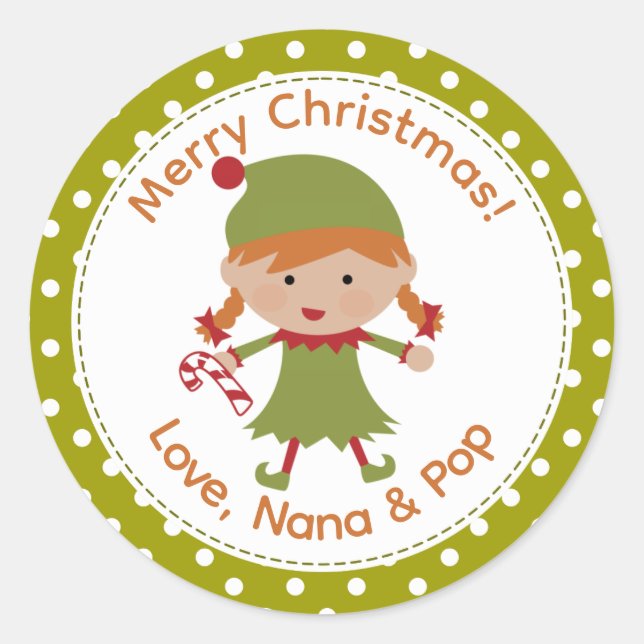 Red haired girl elf Christmas Labels  (Front)