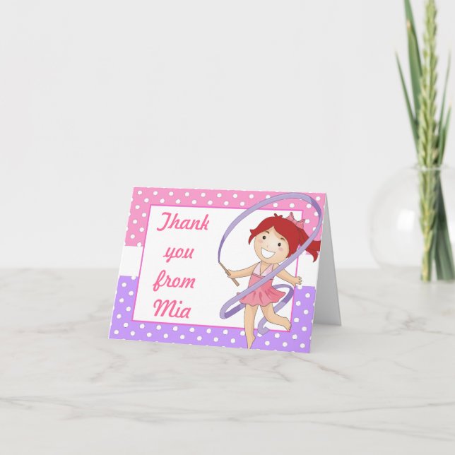 Red Haired Gymnastics Girl Thank You Note Card (Front)