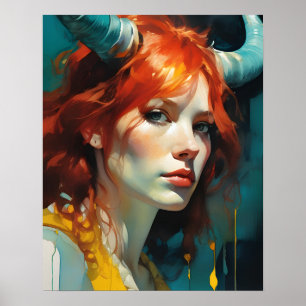 Red Haired Horned Goddess Poster