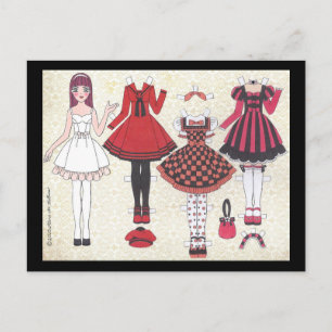 Red-Haired Lolita Paper Doll Postcard
