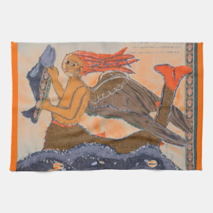 Red Haired Mediaeval Mermaid by Alexandra Cook Tea Towel