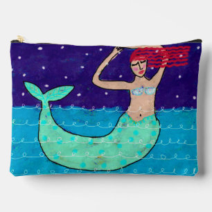 Red Haired Mermaid Abstract Art Accessory Pouch