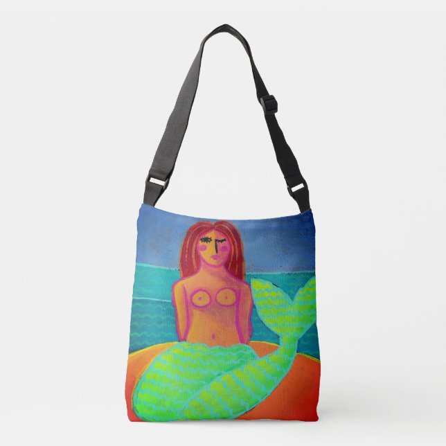 Red Haired Mermaid Abstract Art Crossbody Bag (Front)