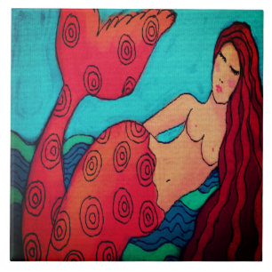Red Haired Mermaid Ceramic Tile