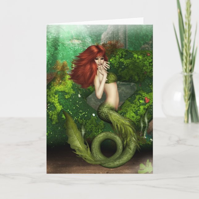 Red Haired Mermaid Greeting Card (Front)