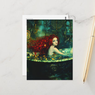 Red Haired Mermaid in a Bathtub Postcard