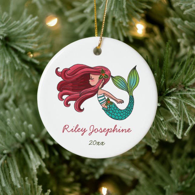 Red Haired Mermaid Personalised Redhead Ginger Ceramic Ornament (Tree)