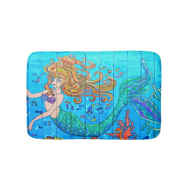 red-haired  mermaid underwater bath mat (Front)