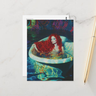 Red Haired Mermaid Woman in a Bathtub Postcard