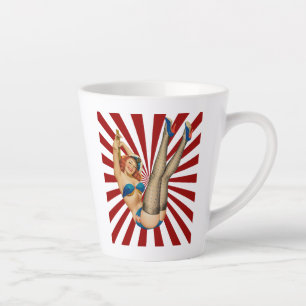 Red Haired Pin-up Girl Retro Sunset Latte Mug