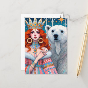 Red Haired Princess and the Polar Bear Postcard