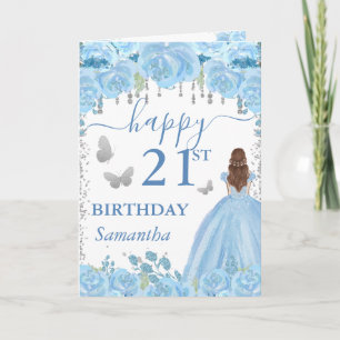 Red Haired Princess Blue Dress Birthday Card