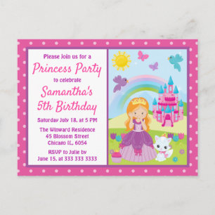 Red haired Princess & Castle & Rainbow birthday  Postcard