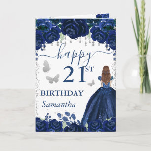Red Haired Princess Navy Blue Dress Birthday Card