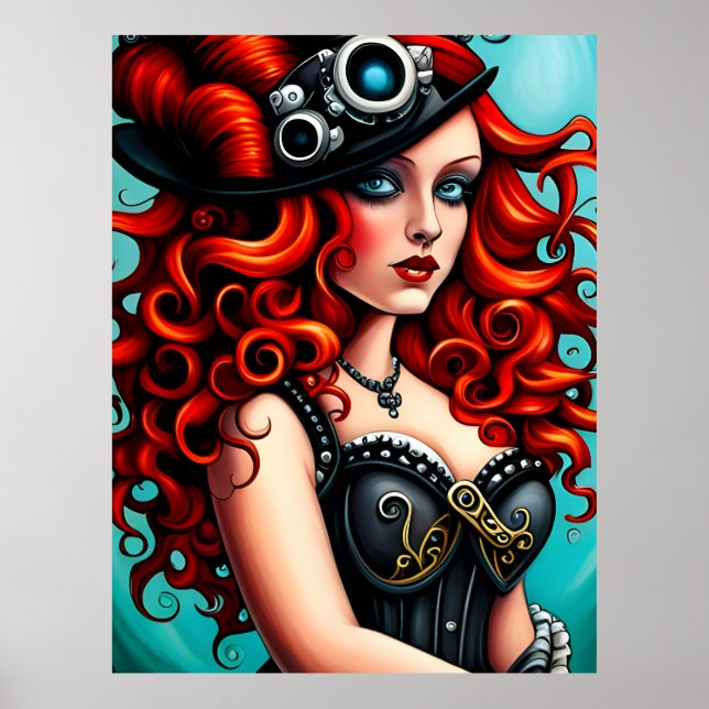 Red Haired Streampunk Woman Poster (Front)