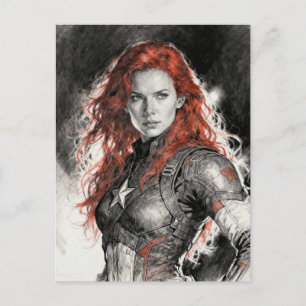 Red haired warrior woman postcard