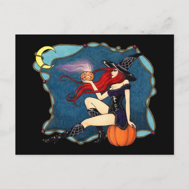 Red-haired Witch Halloween Postcard (Front)