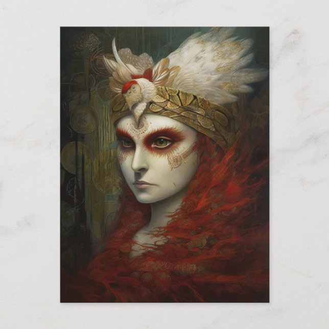 Red Haired Woman Feather Crown Postcard (Front)