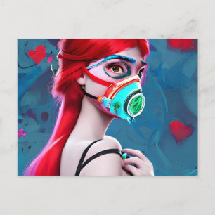 Red Haired Woman in a Gas Mask AI Art Postcard