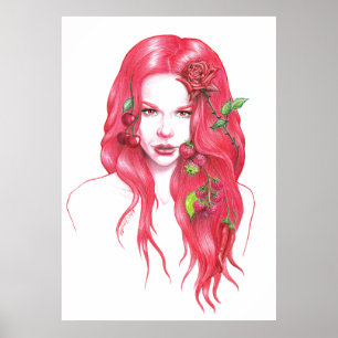 Red haired woman portrait Poster print