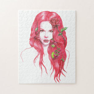 Red haired woman portrait Surreal fantasy art Jigsaw Puzzle