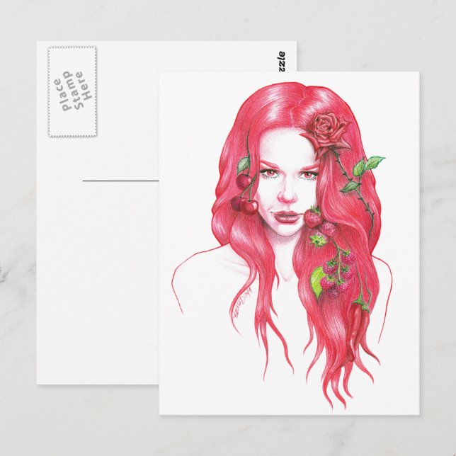 Red haired woman portrait Surreal fantasy art Postcard (Front/Back)