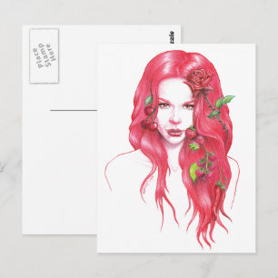 Red haired woman portrait Surreal fantasy art Postcard