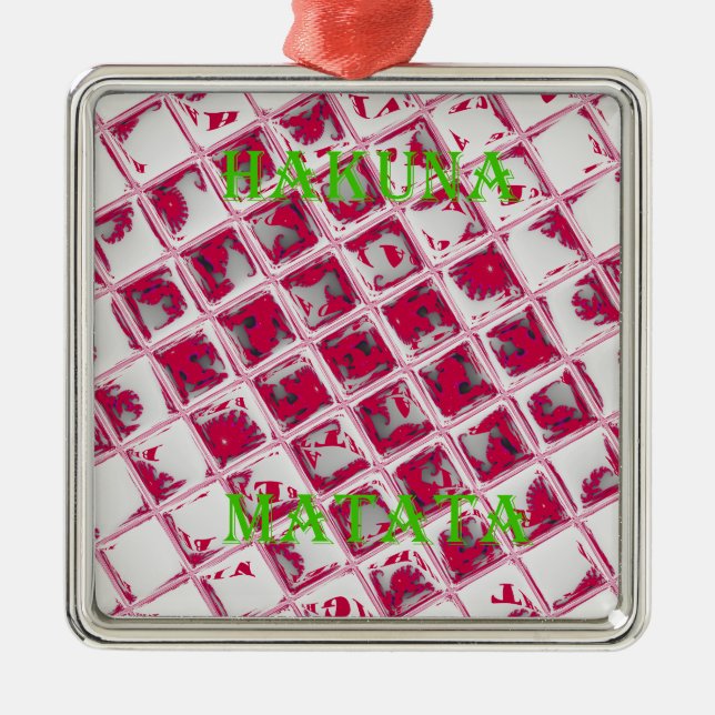 Red Hakuna Matata Style Metal Ornament (Front)