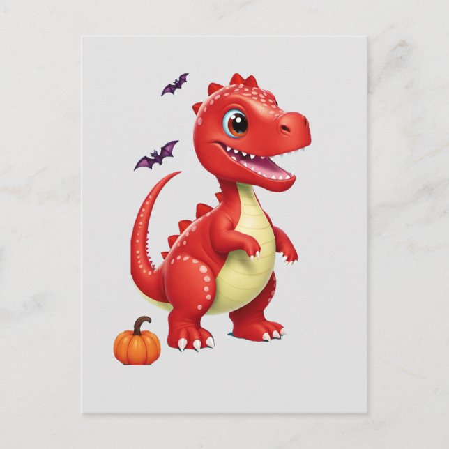 Red Halloween dinosaur Postcard (Front)