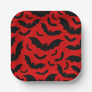 red halloween vampire bats gothic paper plate